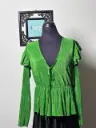 Green Pleated Fabric Ruffled shoulder Blouse