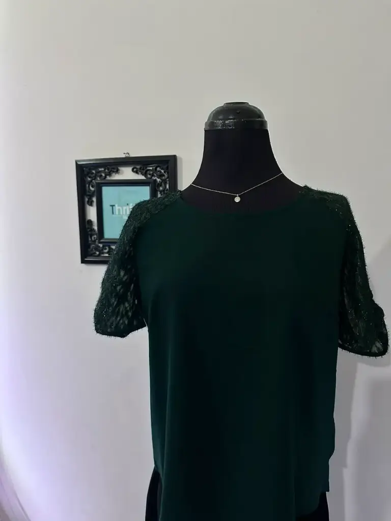 Green Glittery Half Sleeve Shirt
