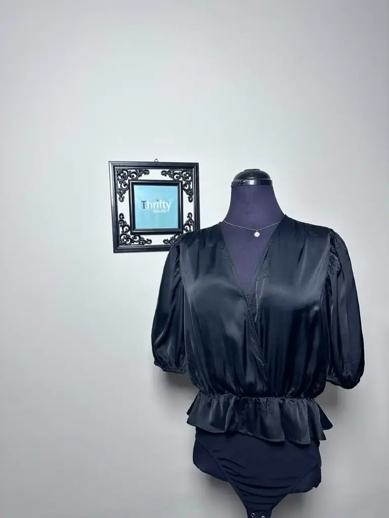 Silk Black Puffy sleeves Blouse