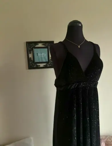Backless V-Neck Sparkly Black Dress