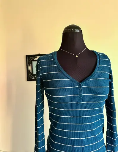 Ribbed Striped Perfect Henley Tee Shirt