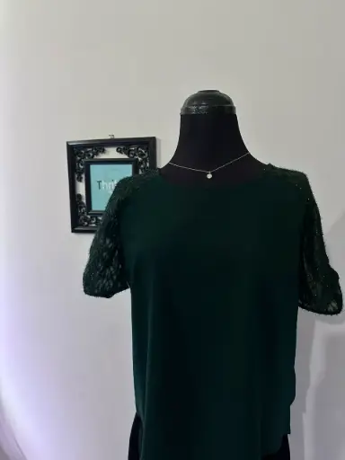 Green Glittery Half Sleeve Shirt