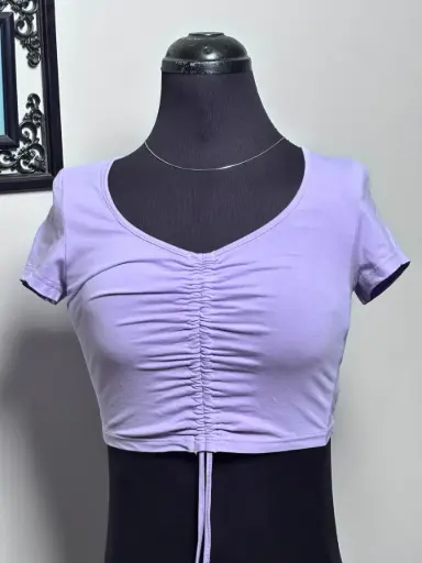 Lavender Drawstring Ruched Front Accent Top