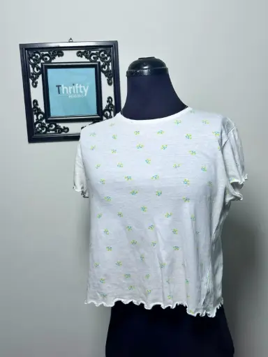 Cute Floral Pattern Top with lettuce-edge hems