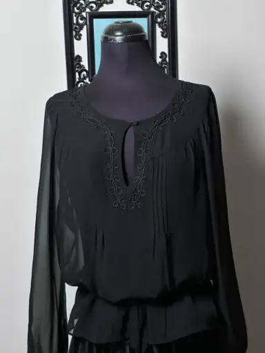 Black Sheer Chiffon with Intricate Embroidery