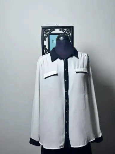 White and Black Button Down Blouse
